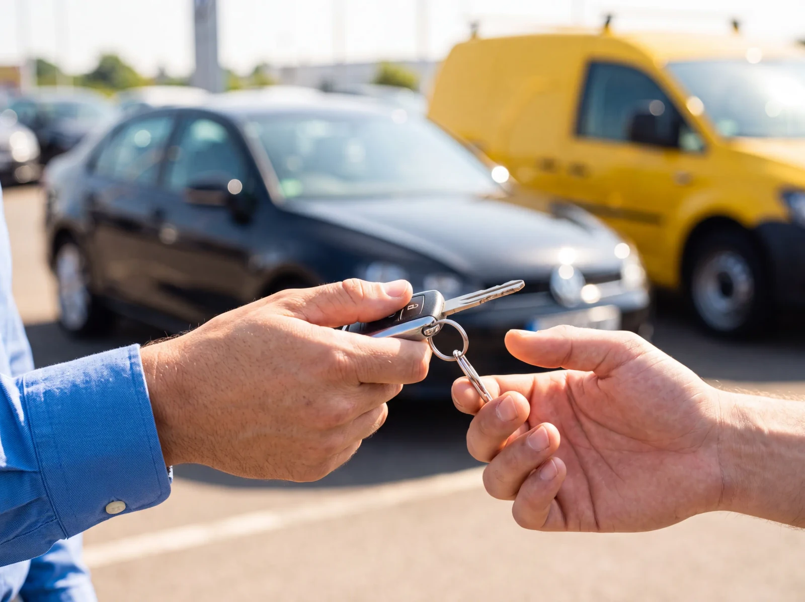 Abhol- und Bringservice Autoschlüssel wird bei der Fahrzeugübergabe von Hand zu Hand gereicht